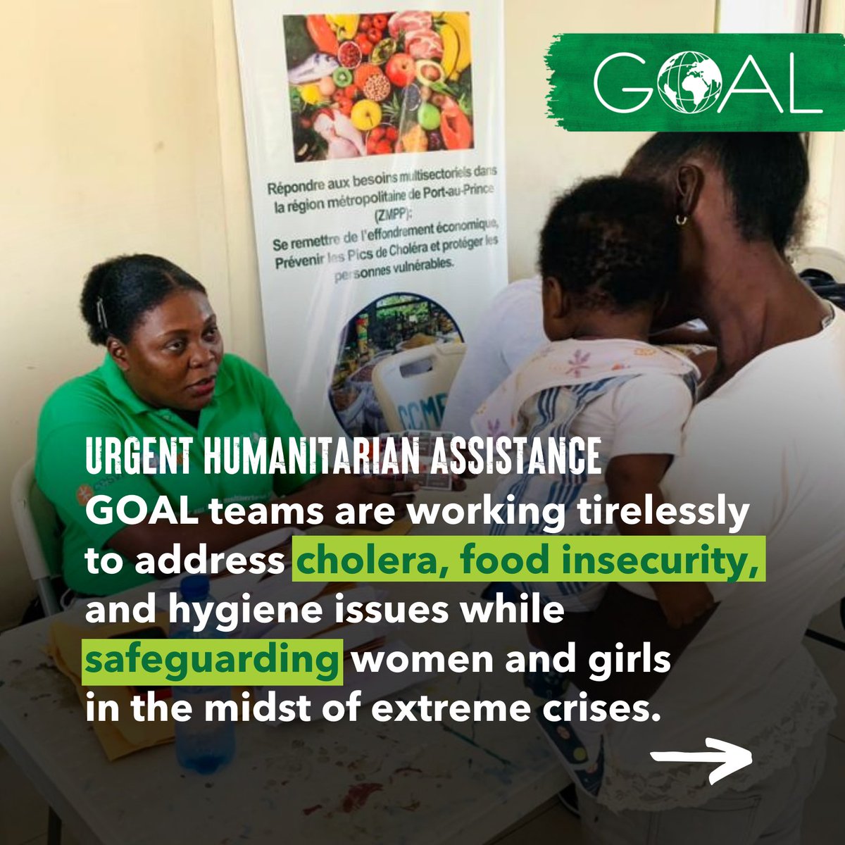 As the crisis in #Haiti continues, GOALies are working on the ground to help vulnerable communities access clean water & nutritious food with support from @Irish_Aid @USAID & @UNICEF ➡️ bit.ly/3UWR8Oh