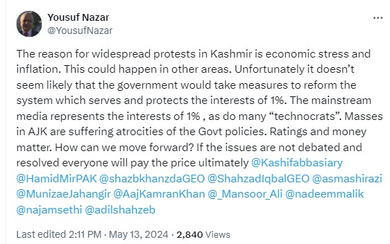 Pakistan is a failed state and the Pak govt is clueless and incompetent to restore nation's economy and take it out of its current economic crisis. More regions in Pakistan will protest against their dire conditions.