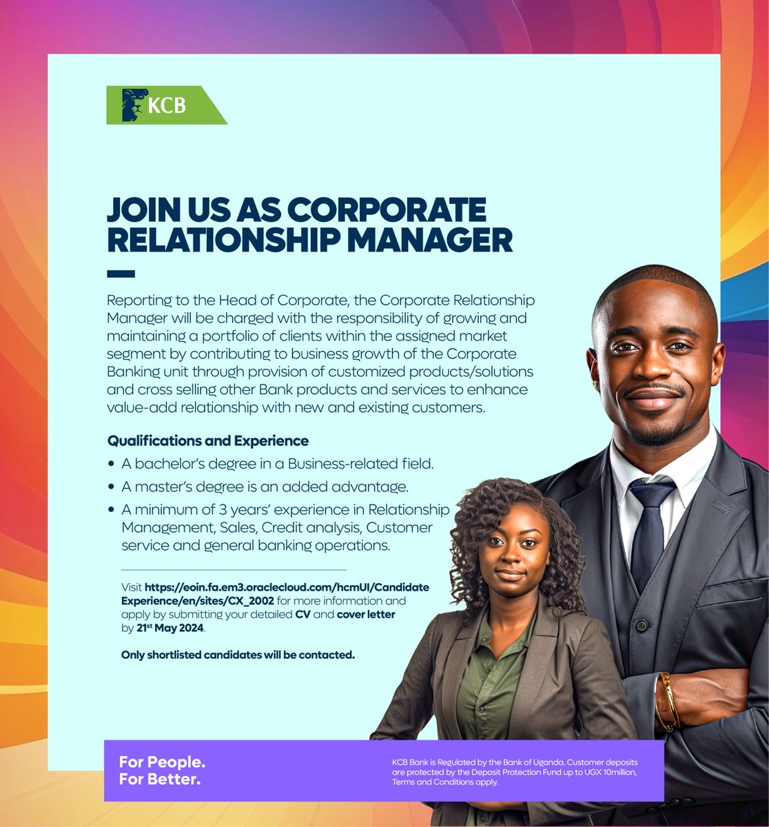 Join our team as a Corporate Relationship Manager and contribute to the business growth of the corporate banking unit 😎

Your opportunity to grow with us awaits.

Apply here: bit.ly/48bQ5OJ 
#ForPeopleForBetter