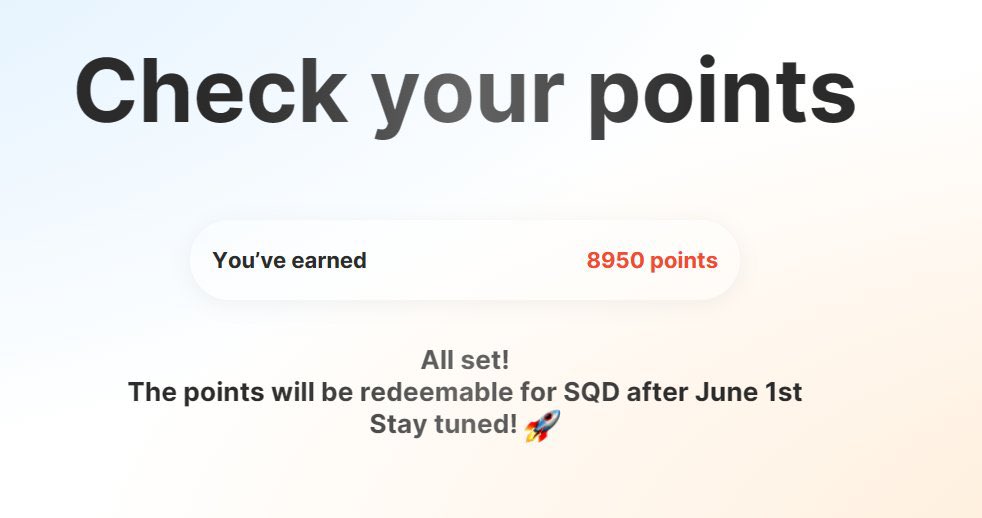 ClaudiuIvan1's tweet image. Felicitări celor care au participat la airdrop-ul #Subsquid

Putem vedea punctele obținute in urma campaniei

Intra pe acest link: points.subsquid.io

Cred ca conversia va fi 10:1

Vom primi linear vesting pe 6 luni (16% pe luna). Promițător

Câte puncte ai reușit sa obții?