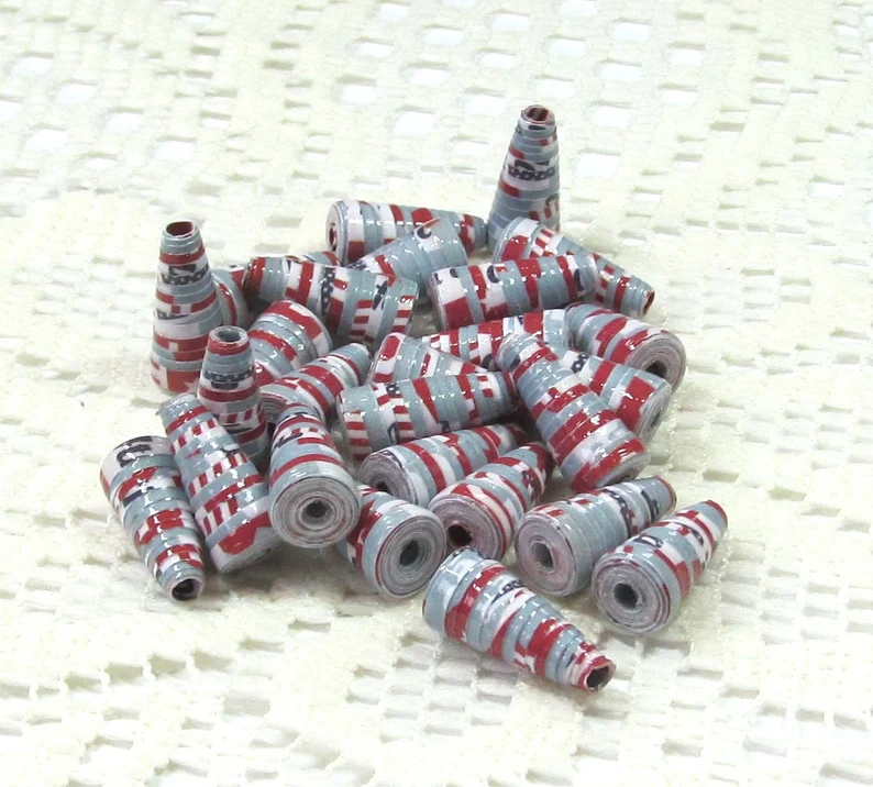 Paper Beads, Loose Handmade Jewelry Making Supplies Craft Supplies Cone Red, White and Blue on Silver etsy.me/4bj9GOE via @Etsy #patriotichandmadebeads #paperbeads #jewelrymakingfindings #jewelrybeads