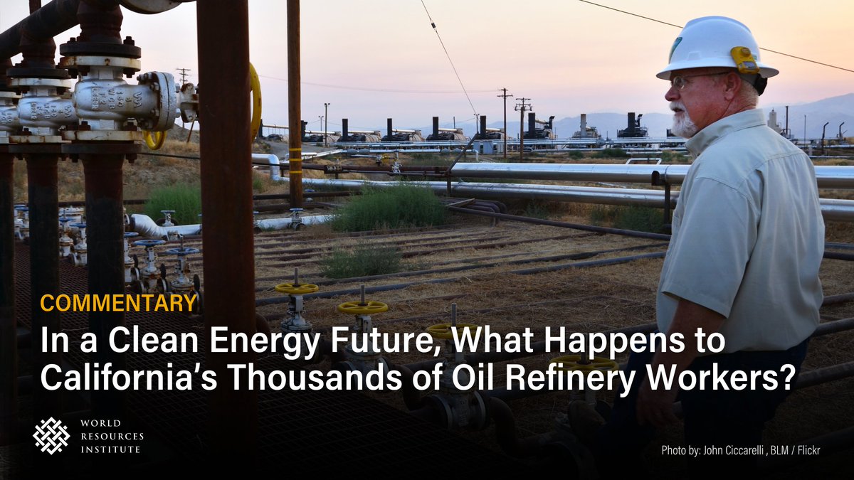 The petroleum refinery industry supports 126,000 indirect and induced jobs in California. To decarbonize in a just and equitable manner, the state must develop a #JustTransition roadmap for workers and communities. More from @WRIClimate: bit.ly/49RkTVd