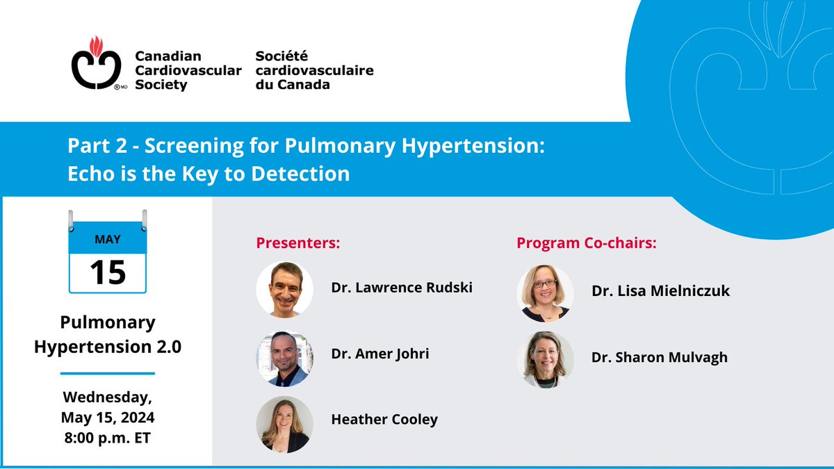 Tonight at 8:00 p.m. ET! Don't miss Part 2 of PH 2.0 - Screening for #PulmonaryHypertension: Echo is the Key to Detection, with presenters Dr. Lawrence Rudski, Dr. Amer Johri, and Heather Cooley. Learn more and register now: ow.ly/Cb7l50RH4Az.