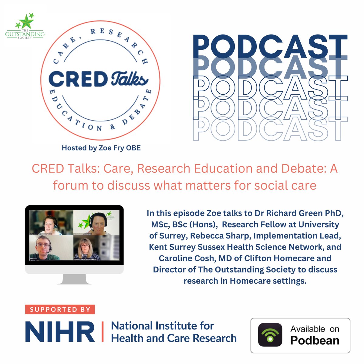 We are delighted to share the second of our CRED Talks Podcast which is supported by @NIHRresearch In this episode we discuss research in Homecare settings. Listen here: buff.ly/3UKbHw4 #research #podcast #socialcare #carehomes @CliftonHomeCare @UniOfSurrey
