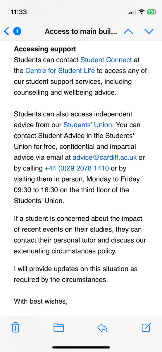A quick 🧵- Some observations from this email from the VC of my uni @cardiffuni. 1) Who’s the intended audience of the reminder to keep members of our community feel safe, respected, and free from harassment? Student protesters are more likely to be attacked than to attack!
