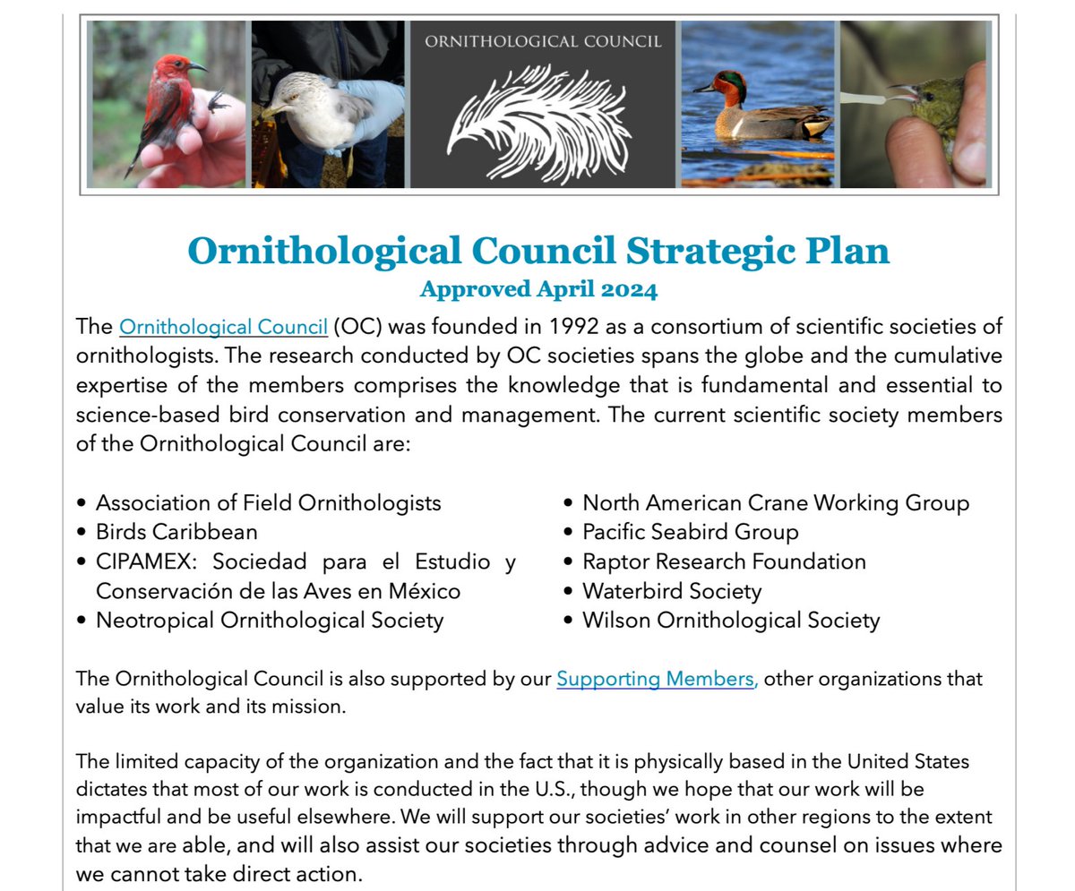 The Ornithological Council, founded in 1992, has released an updated strategic plan. The revised plan contains a new organizational value. Read more on their website. birdnet.org/wp-content/upl…