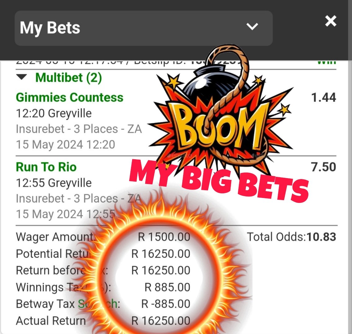 @Mrpunter77 
🍏🍏🍏BOOOM BOOM🍏🍏🍏
💰💰💰OVER R20K BOOM💰💰💰

#mybigbets1 #mybigbets #horseracing #horseracingbets #tipsters #durban #GodMorningWednesday #southafrica #caperacing #4racing #betway #tipsters #boomnation💥 #bettingodds