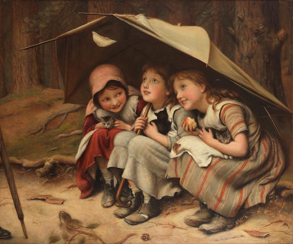 “Three little kittens”, oil on canvas by Joseph Clark, 1883, size 28 3/4 x 34 1/4 inches.