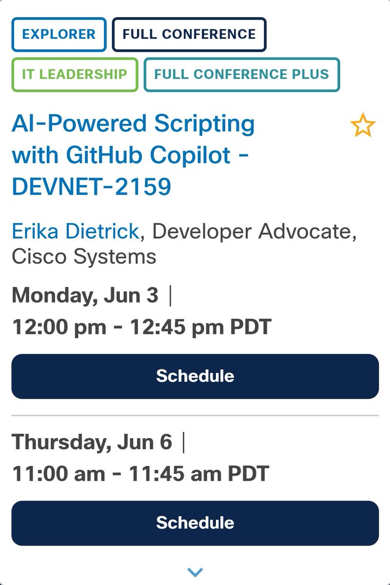 A second slot just opened for my AI-Powered Scripting with GitHub Copilot session if you didn't yet get a chance to register! #CiscoLive