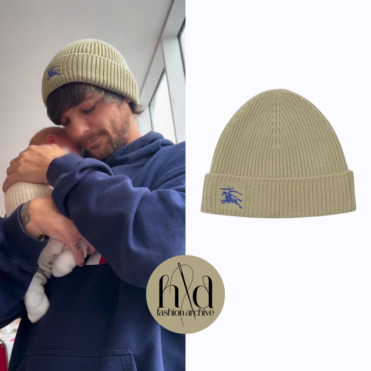 Louis was wearing a Burberry Equestrian Knight-embroidered cashmere beanie in Beige in the recently shared video of him with his niece, Olive. (January 2024)

🔗 fr.burberry.com/bonnet-cotele-…