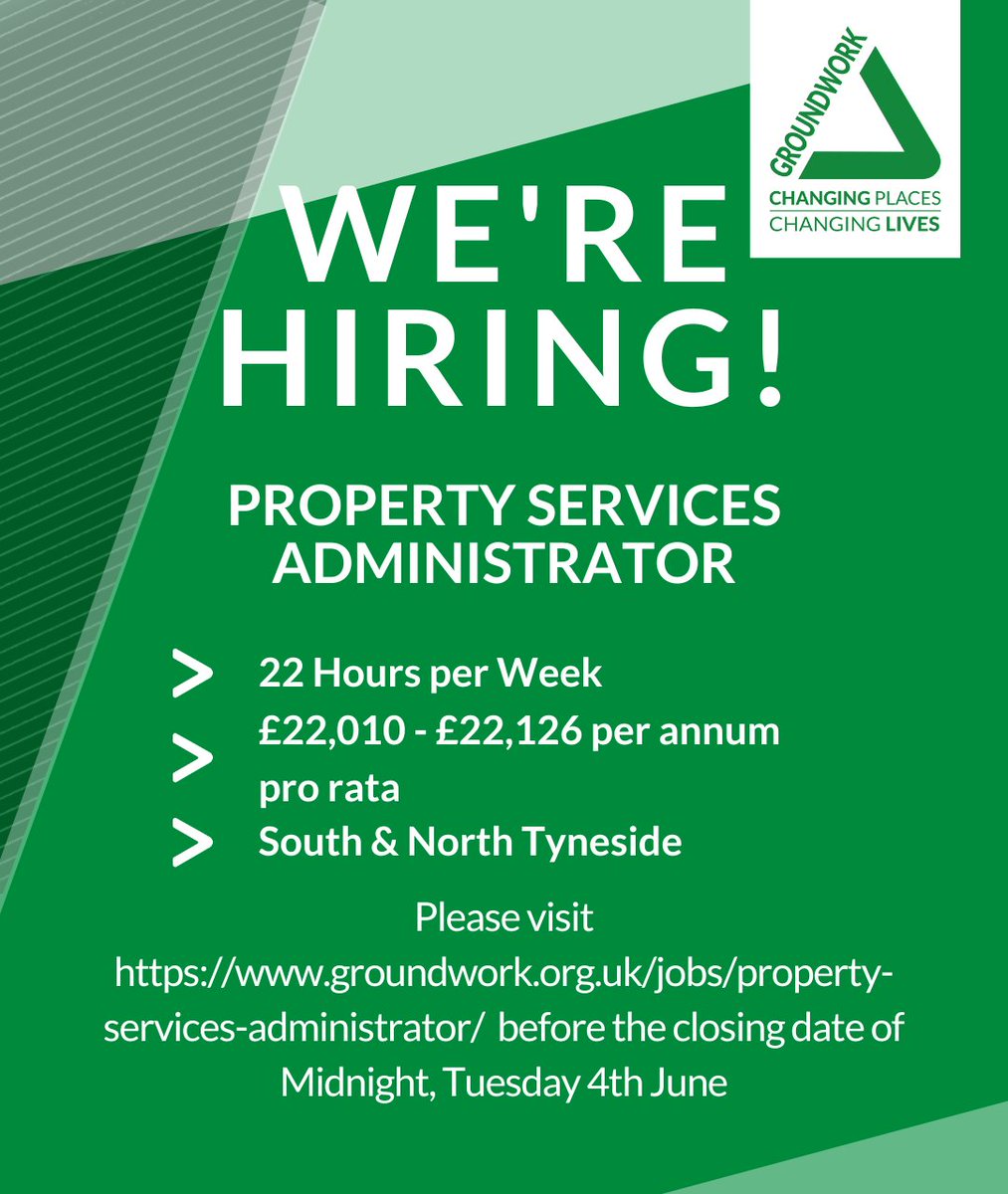 We're looking for a Property Services Administrator. Motivated, dynamic individual with the skills to support our Property Services function across two Trusts, Groundwork South and North Tyneside and
<a href="/Groundwork/">Groundwork Collaborative</a>
North East Cumbria. Find out more: bit.ly/3QJjB7G