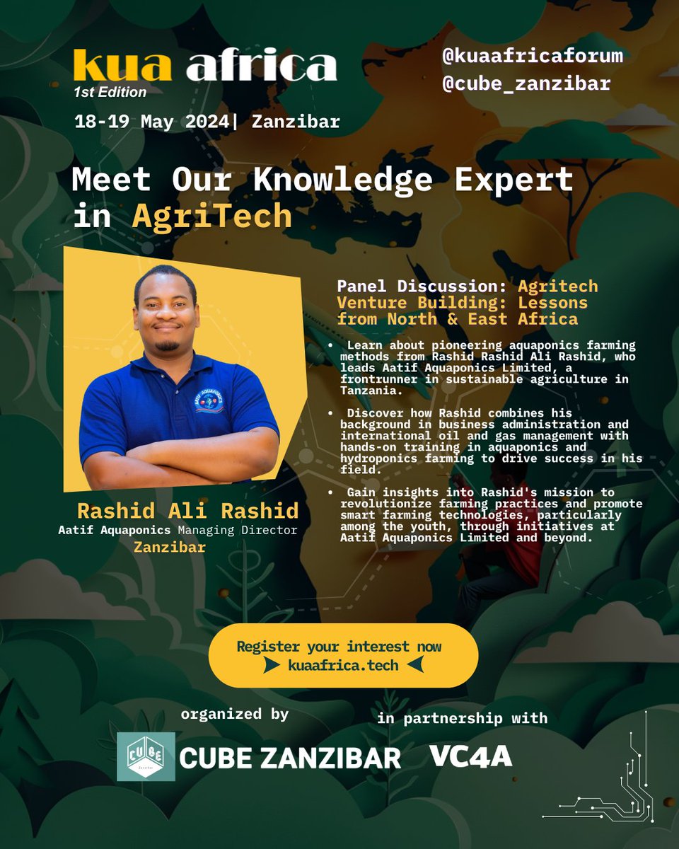 Excited to announce Rashid Ali Rashid, Founder of @aatifaquaponics, as a speaker for the 'Agritech Venture Building' panel at Jua Africa Forum in Zanzibar! Join us for insights on North & East African agritech innovation. 🌱 #Agritech