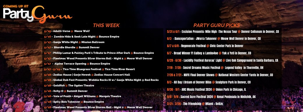 Our massive month of May continues with an incredible variety of top-tier shows, festivals, and special events. Check out what we have coming your way this week from Party Guru Productions! All tickets and info available at party-guru.com