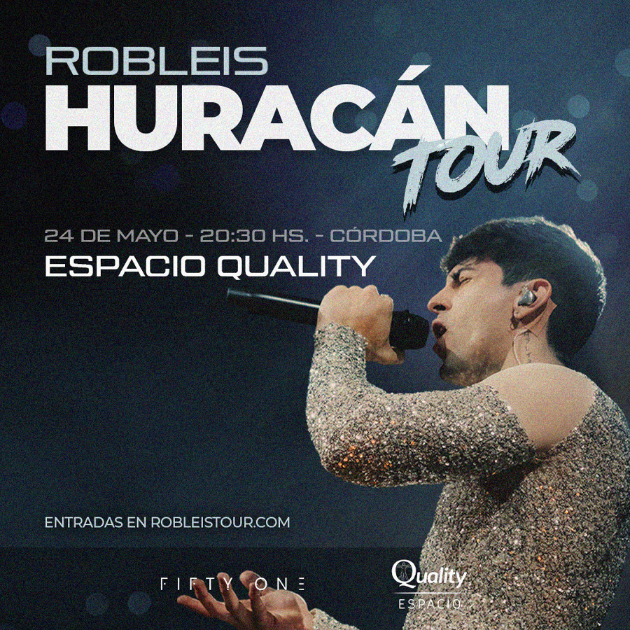 🌪️ Tras el éxito del lanzamiento de su nuevo disco @Robleis01 regresa a #Cordoba con Huracán Tour. 🗓️ 24 de Mayo, 20.30hs 📍 @qualityespacio 🎫 Comprá tus #Etickets en bit.ly/3wpqi81