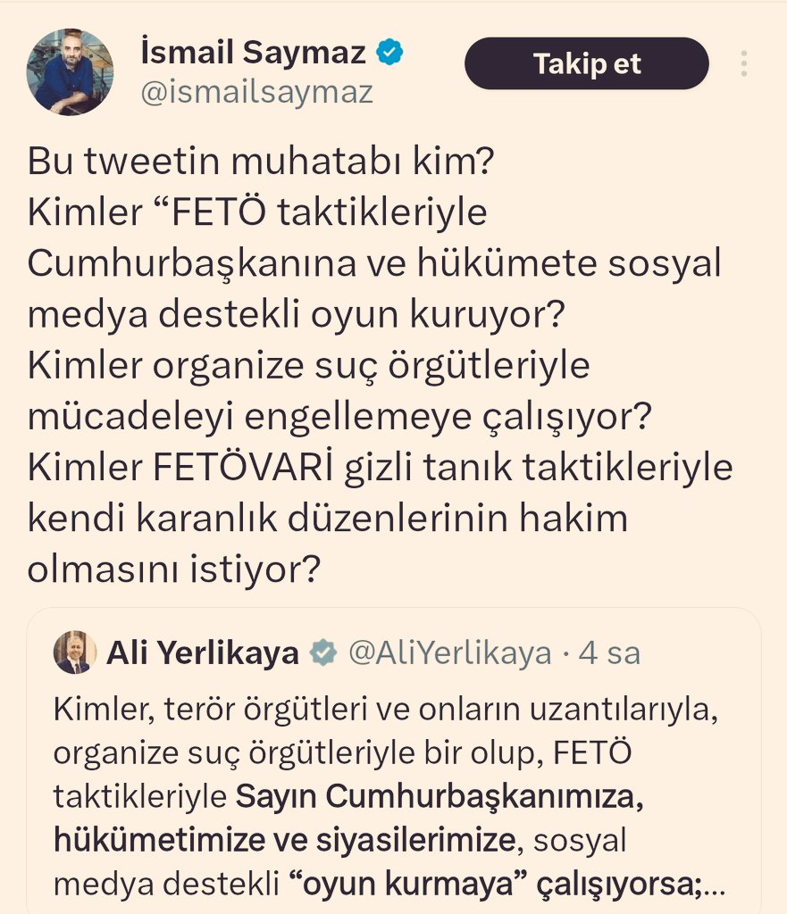 🔴 İçişleri bakanı Ali Yerlikaya'nın Ankara emniyetinde ki mevzu ile attığı twit'ten İsmail Saymaz niye rahatsız olur ki? 🔴 İşin birde medya ayağı olduğu konuşuluyor, İsmai'e birileri 'İsmail abi şu işi bir araştırsana, ucu bize dokunabilir mi?' demiş olabilir mi? Merak 😎