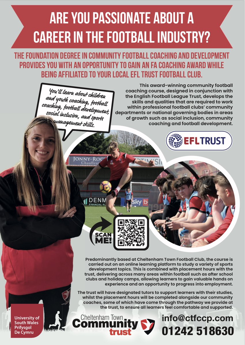 Continue your coaching journey here @CTFCofficial with our @UniSouthWales Foundation Coaching Degree! Email declan.horsfall@ctfccp.com to find out more about the programme and develop your coaching skills with us 📩 #ctfc♦️ | @EFLTrust