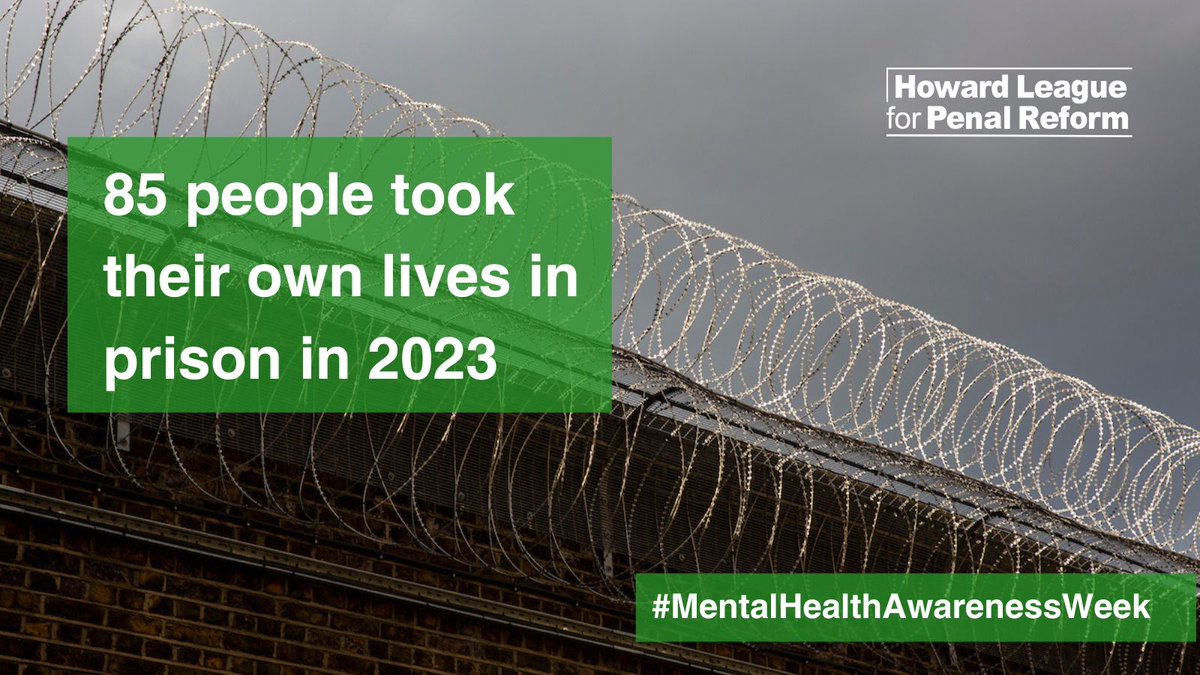 #MentalHealthAwarenessWeek: Anyone who spends time in prisons knows that they are teeming with people struggling with serious mental health problems. Last month, the government released data showing an increase of nearly 30% of self-harm incidents. howardleague.org/blog/mental-he…