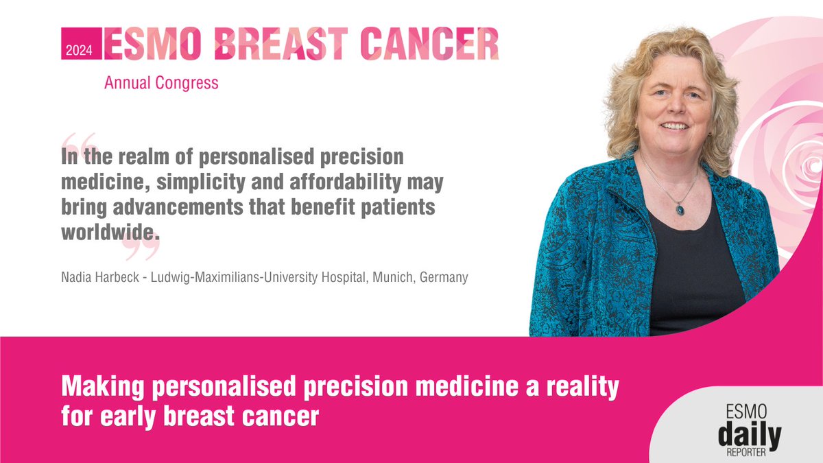 #ESMOBreast24:Personalised #PrecisionMedicine for early #BreastCancer: Individualised assessment of initial response to therapy may pave the way for chemotherapy-sparing treatment 👇Read Nadia Harbeck’s opinion in #ESMODailyReporter ow.ly/5saO50RGQ9E