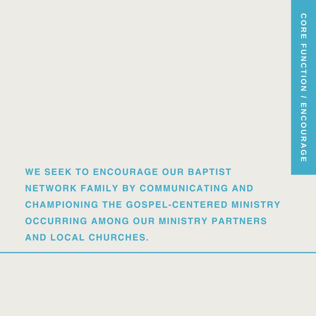 We seek to encourage our @BaptistNetwork family by communicating and championing the gospel-centered ministry occurring among our ministry partners and network of autonomous local churches.

To learn more about our core values and functions, go to conservativebaptistnetwork.com/mission-vision.