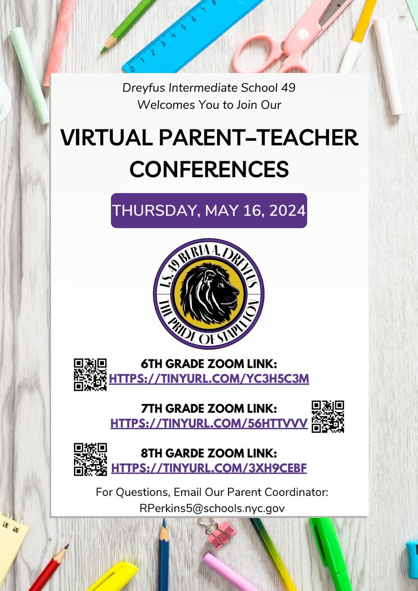 This Thursday, we will be having our Virtual Parent-Teacher Conferences by grades. Please contact Mr. Perkins if you have any questions.