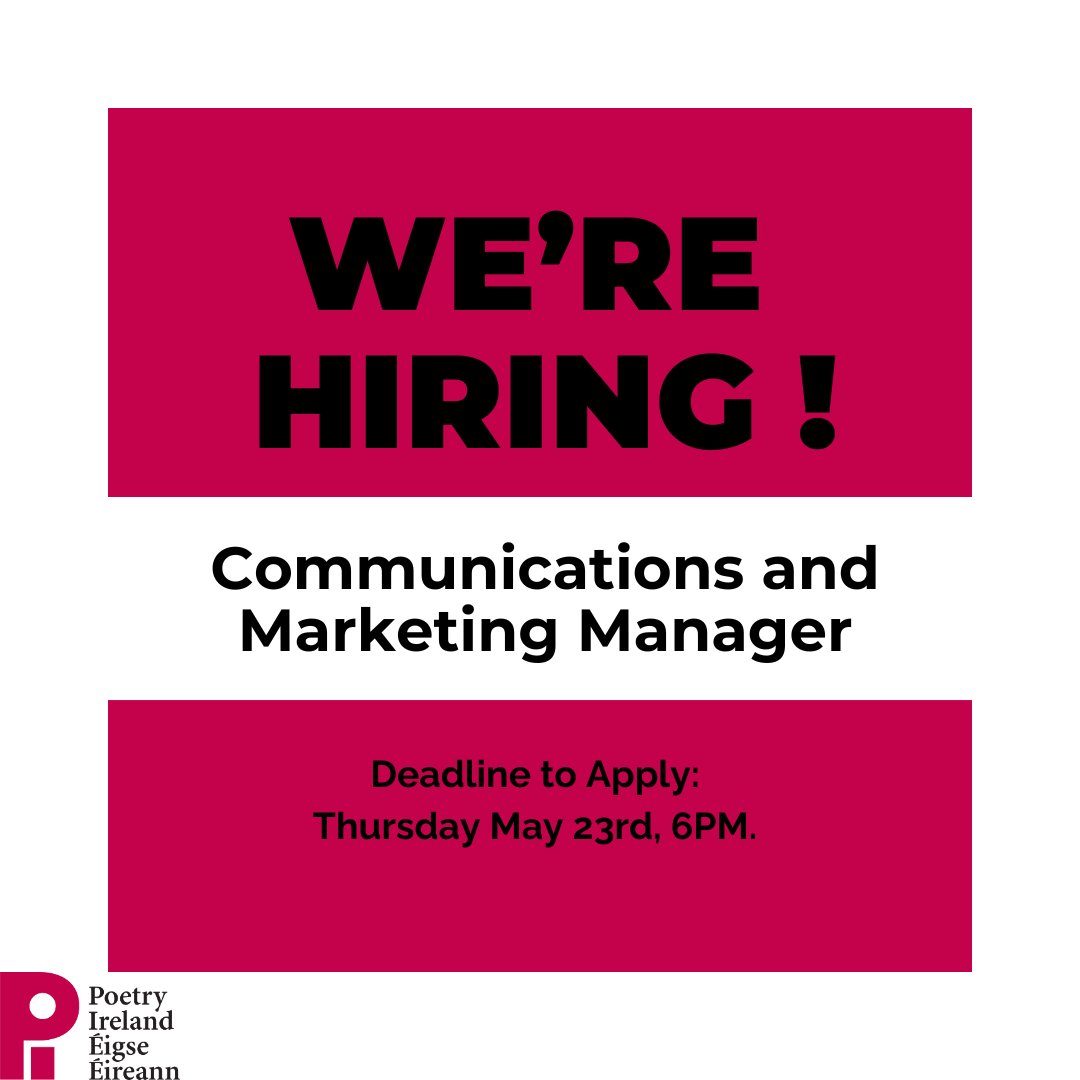 3 days left to apply for Communications & Marketing Manager at Poetry Ireland !!! Full Details here: poetryireland.ie/news/poetry-ir… #jobsfairy