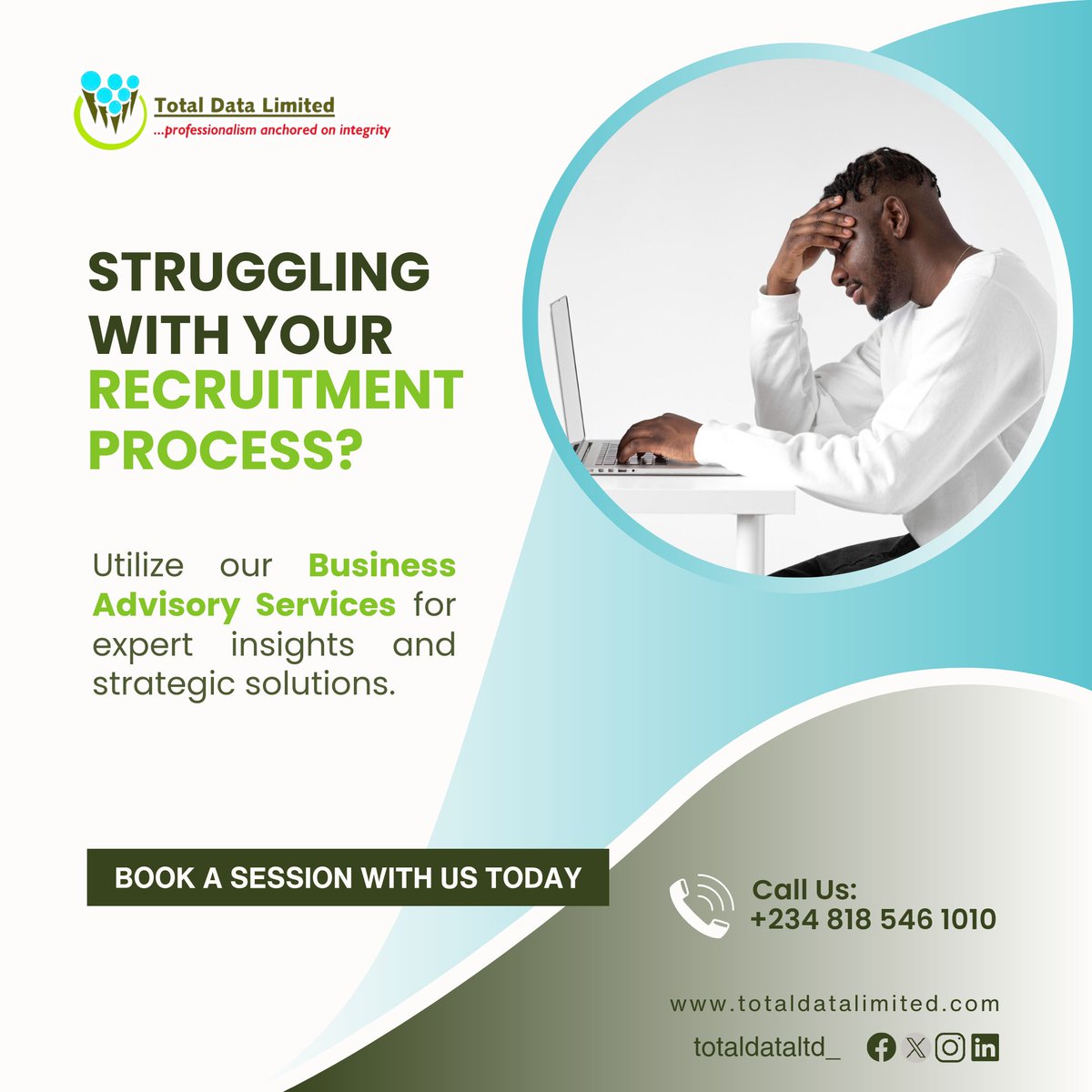 Don't struggle with you HR Management.
Seek professional advice.

Book a session with us today!

#businessadvisory 
#totaldatalimited #TDL360 #OURTDL 
#recruitment #Outsourcing #HRServices