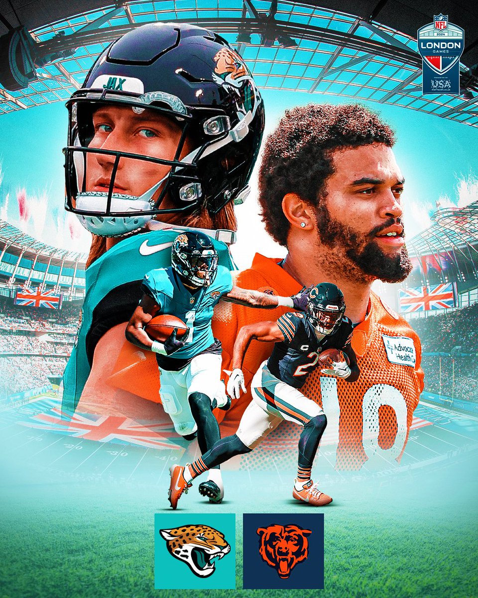 New York Jets @ Minnesota Vikings 🔥 Jacksonville Jaguars @ Chicago Bears 🙌 The lineup for the 2024 @NFL London Games has been confirmed with two huge games coming to the Tottenham Hotspur Stadium on back-to-back weekends in October 💫🏈
