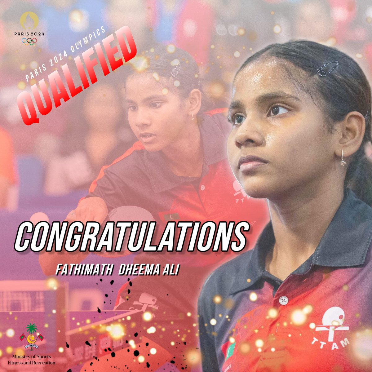 CONGRATULATIONS to Fathimath Dheema Ali for her qualification to Paris Olympics 2024. She made HISTORY by becoming the first-ever Maldivian athlete to be QUALIFIED for an Olympics.