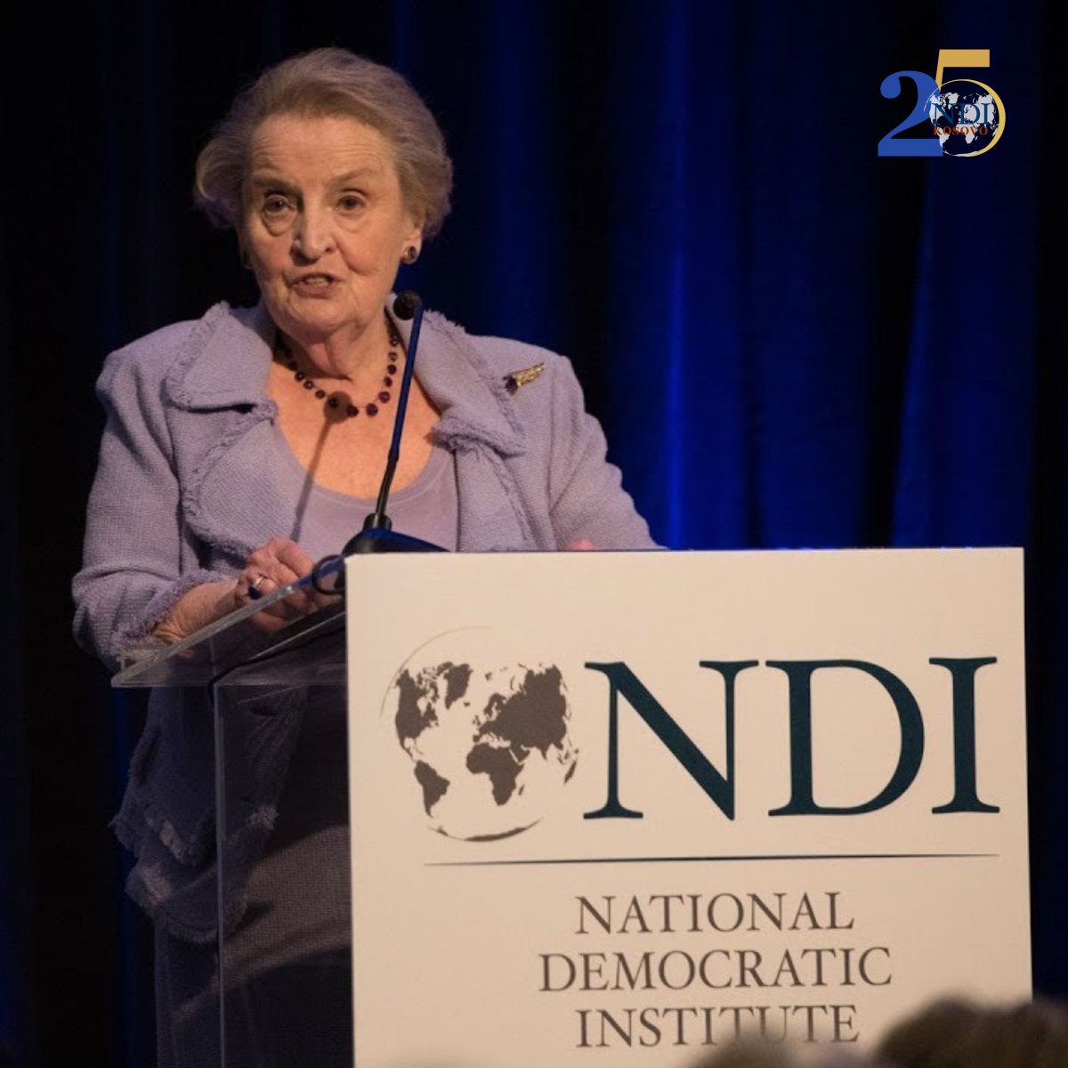 On our 25th anniversary & the birthday of the esteemed late chair of @NDI, @Madeleine Albright, we pay tribute to her legacy & cherish her lasting bond with Kosovo🇽🇰 Former U.S.🇺🇲 Secretary Albright will forever be celebrated as a champion of democracy & human rights protection.