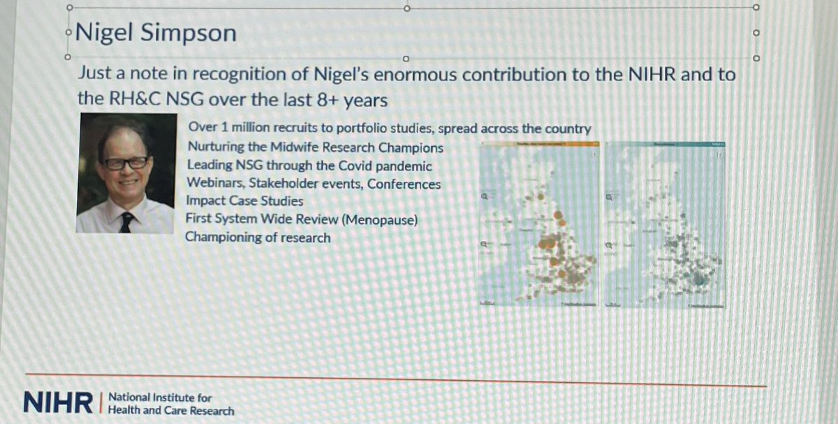 RH&C national specialty group say thank you to the outgoing Lead Nigel Simpson @crustymcrusty. In his 8 years as lead over 1 million people recruited to RH&C studies and he has been the biggest champion for women, families and the researchers @rhcnrc @NIHRresearch