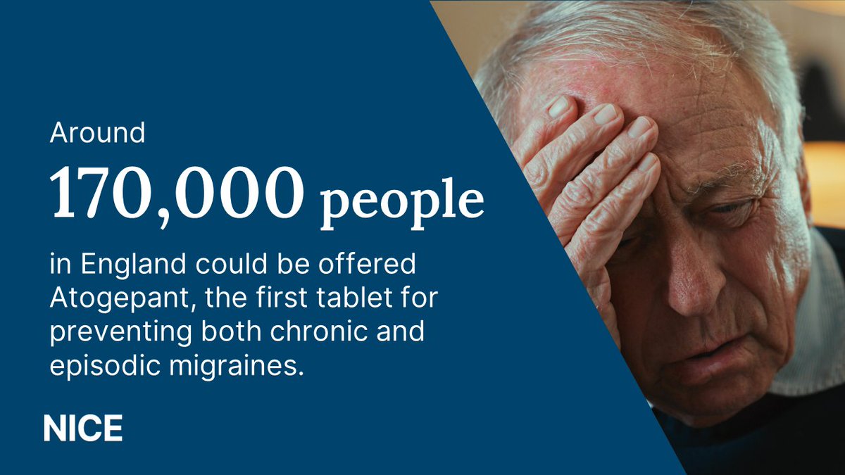 People who suffer from chronic or episodic migraines could benefit from the first oral treatment option recommended for the conditions. Atogepant can be offered on the NHS in England to prevent migraine attacks. Learn more: nice.org.uk/guidance/ta973… #NICENews
