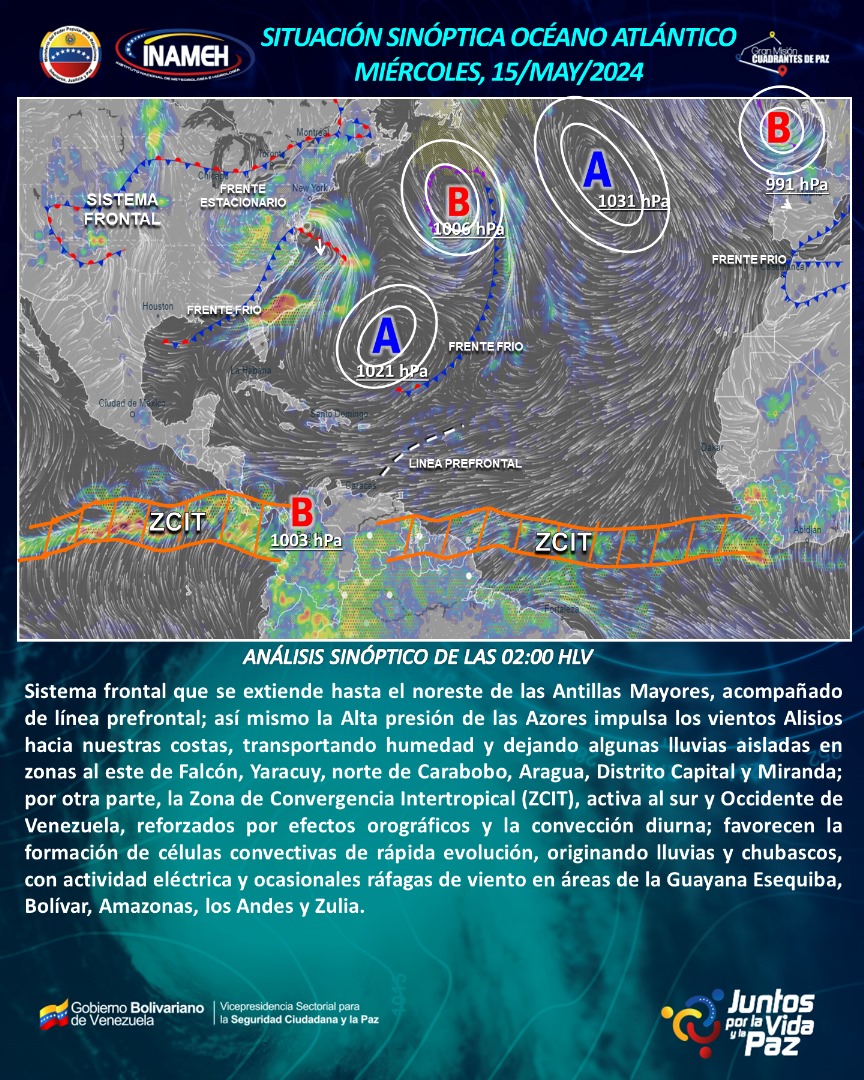 #15May #INAMEHInforma Situación Sinóptica – Océano Atlántico #LaEsperanzaEstáEnLaCalle