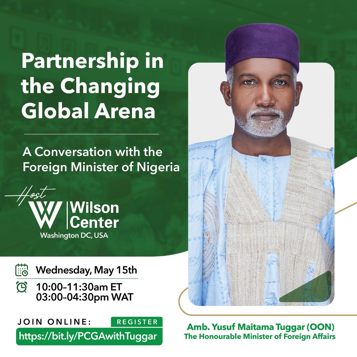 YusufTuggar's tweet photo. The Honourable Minister of Foreign Affairs, Amb. Yusuf Maitama Tuggar (OON), will be at Woodrow Wilson Center @TheWilsonCenter, Washington DC, USA to discuss the Nigeria-US Partnership in the Changing Global Arena.

Watch live:
https://t.co/hUBkzUC024

#TuggarInDC https://t.co/PGFok76LYu