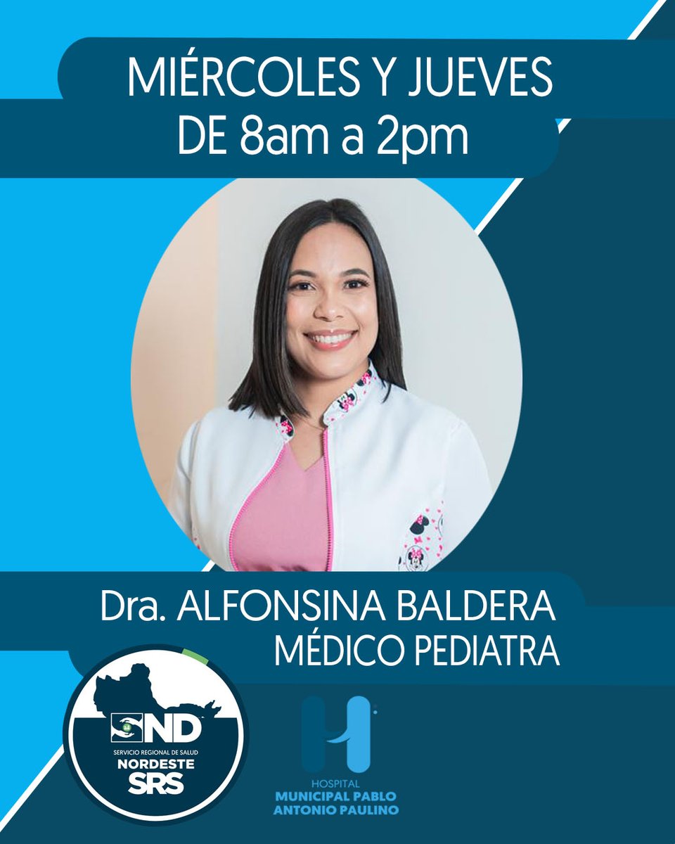 AHospablo's tweet image. ¡Cartera de servicios

En horarios de 8:a.m a 2:p.m
Servicios que ofrece en su consulta:
*Puericultura 
*Crecimiento y desarrollo 
*Prevención y tratamiento de enfermedades 
*Orientación en lactancia materna.

Para mayor información puedes llamar al 809 240- 6725 ext.1000 #HPAPL