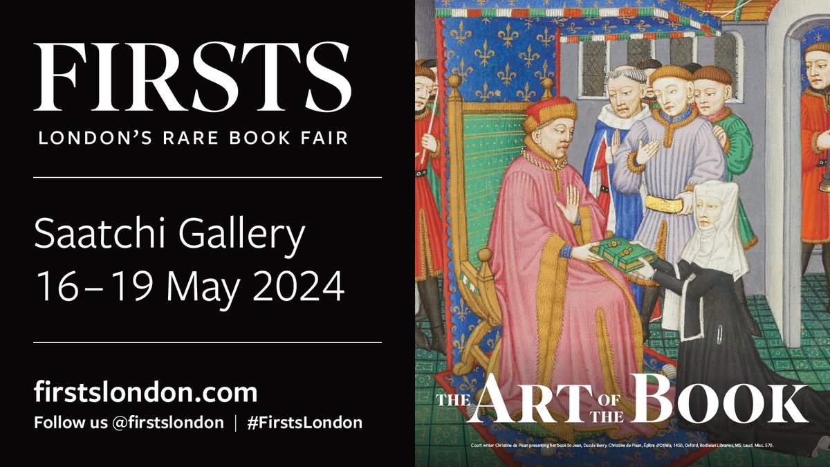 A reminder of @firstslondon Rare Book Fair - this week! The Friends of the Bodleian, our membership programme, is proud to be this year's library partner. Look out for talks from our colleagues and exhibition curators! #FirstsLondon firstslondon.com