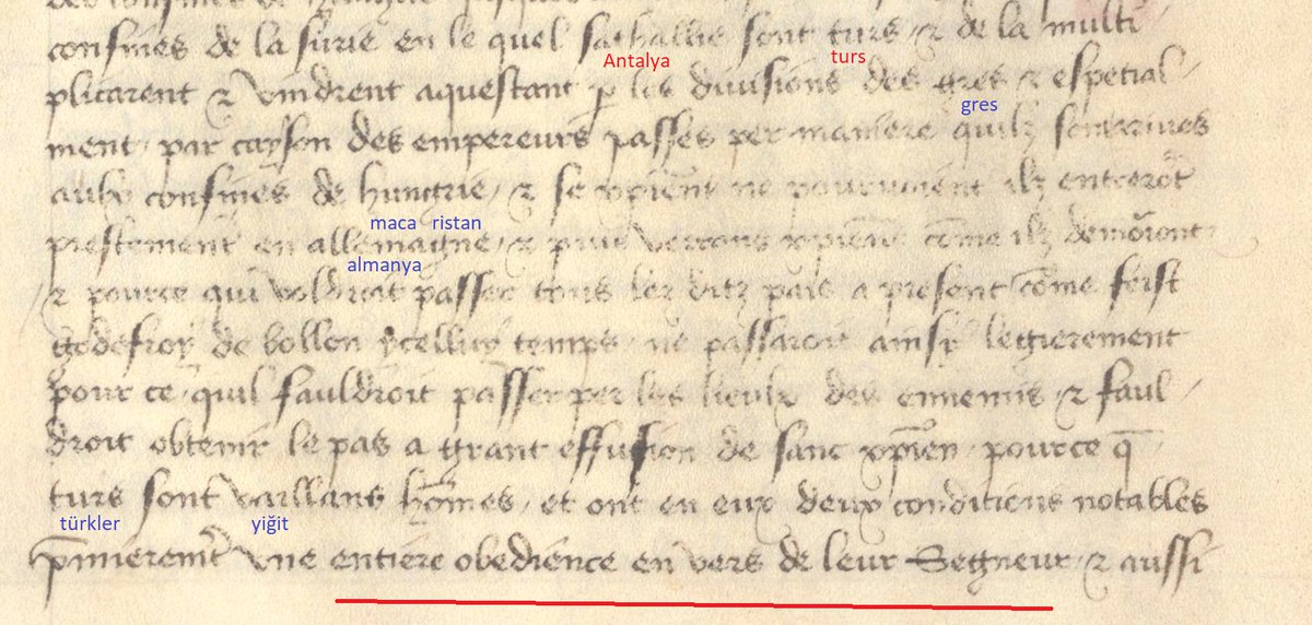 Türkler hakkında kehanetler &amp; kanaatler (MS. 1420):

'Türkler Antalya'ya yerleştiler ve burada çoğalıp Grekler arasındaki tefrikadan ve eski (Bizans) imparatorların [hatalarından] ötürü topraklarını zaptettiler, sonunda Macaristan sınırına dayandılar.