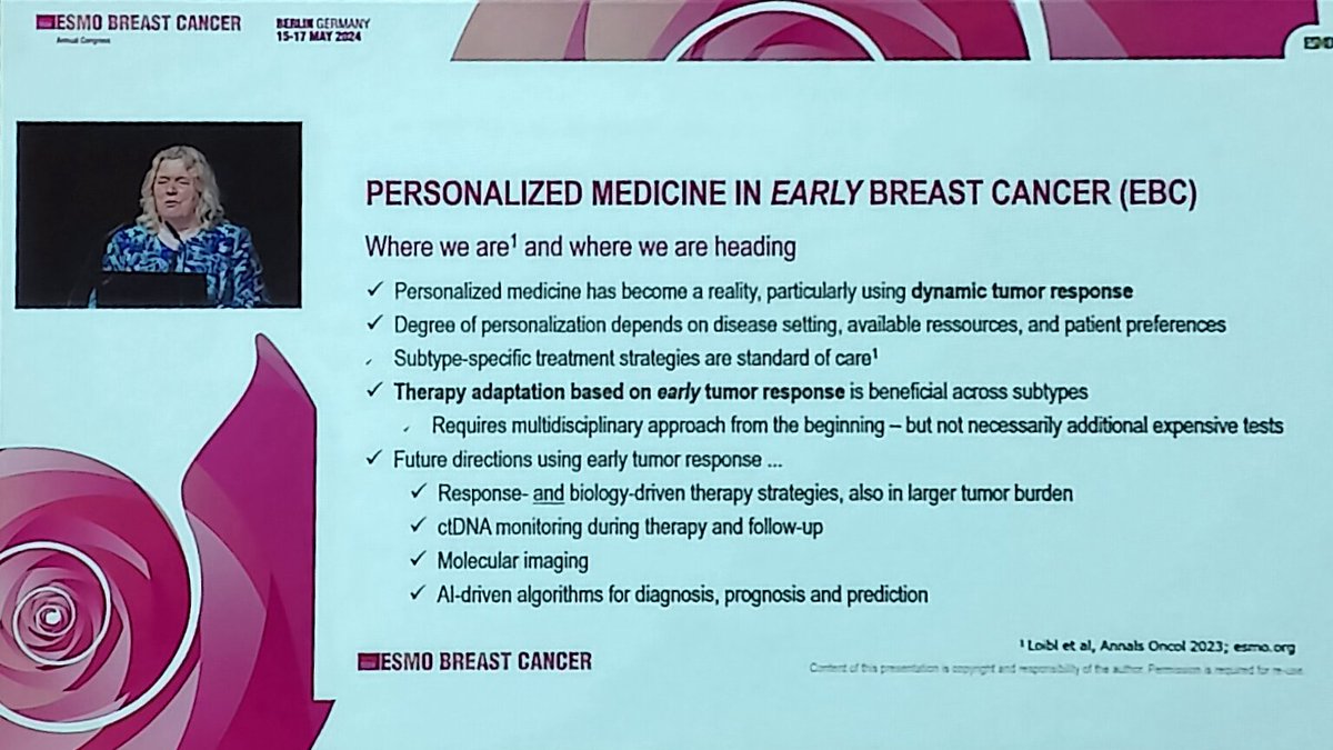 Very intriguing talk by Nadia Harbeck on therapy adaptation and personalized medicine in early Breast cancer at the #ESMOBreast24 in Berlin. @myESMO @OncoAlert @HamidMD10
