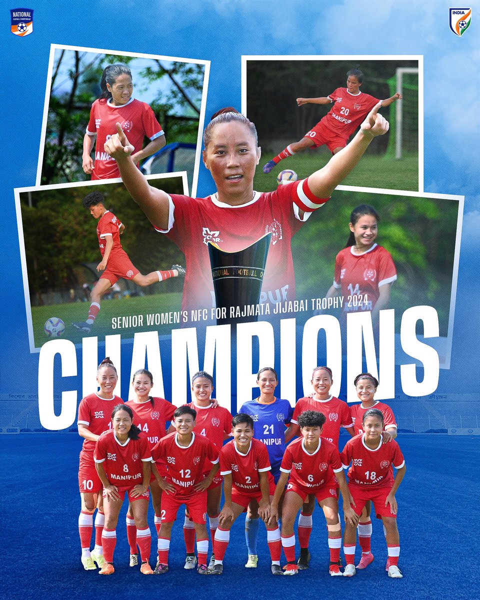 𝐂𝐇𝐀𝐌𝐏𝐈𝐎𝐍𝐒 ⭐️🏆

Manipur is crowned Champions for a record 2️⃣2️⃣nd time in the 28th Senior Women’s NFC for the Rajmata Jijabai Trophy! 👏

#IndianFootball ⚽️