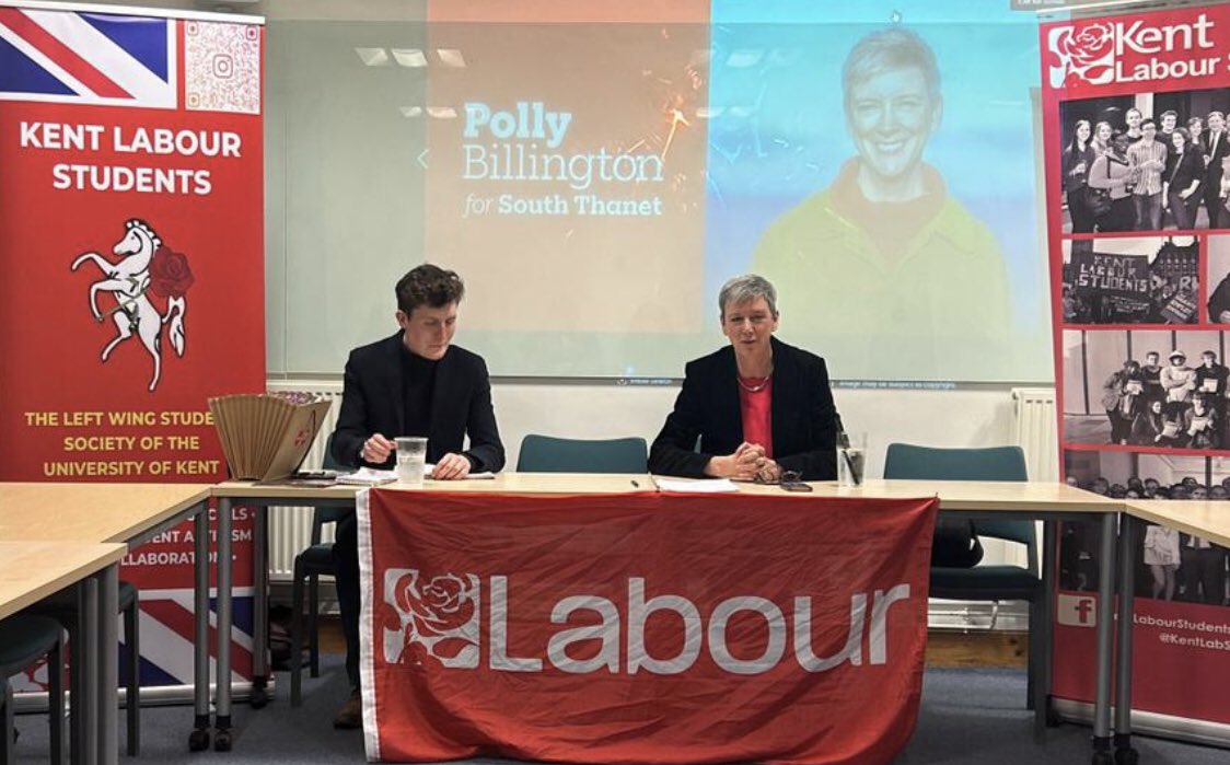 Hosting the fantastic Polly Billington, Labour parliamentary candidate for East Thanet. Talking to @PollyBLabour on the @uniofkentlabour political panel on how to #win24 the election, evolution of Labour from Blair to Starmer, how to fix Britain, & what we can do as young people