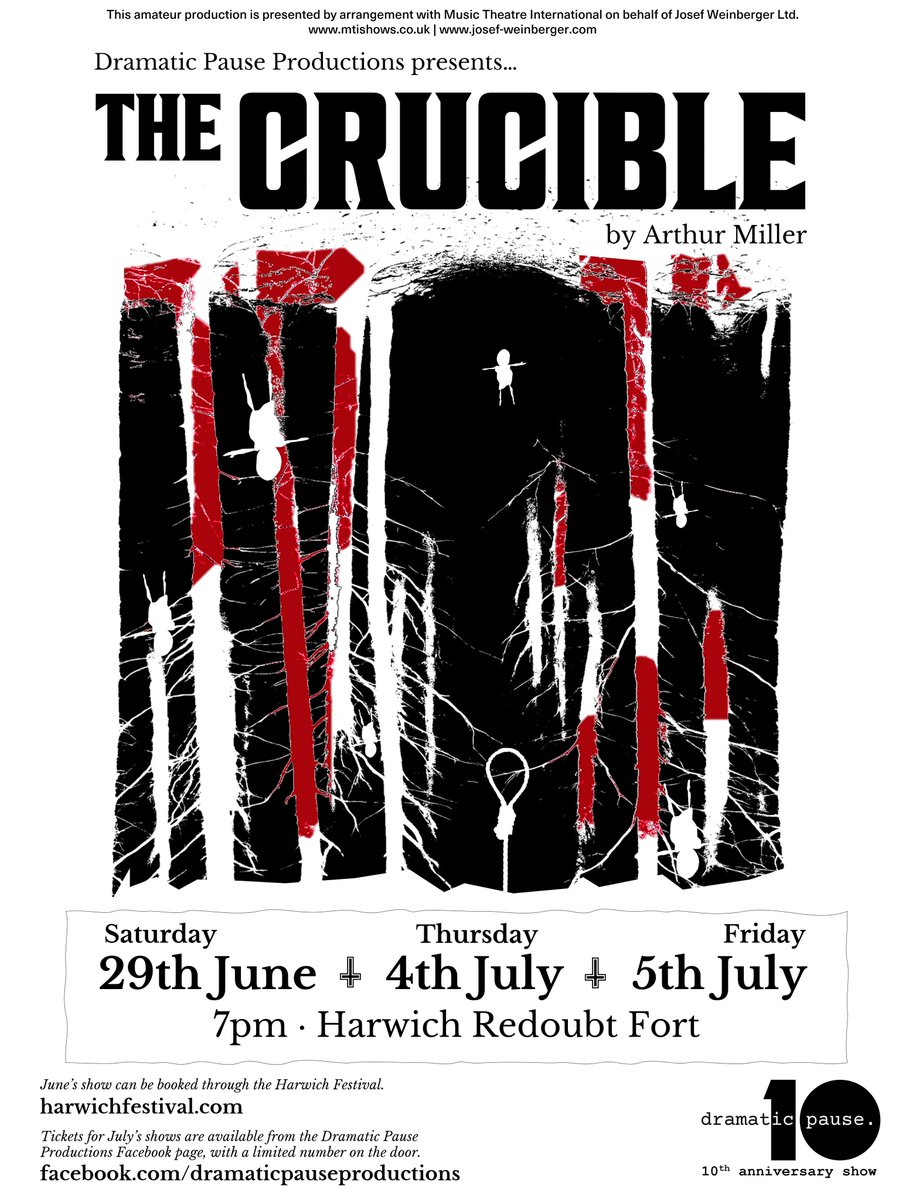 Harwich Festival of the Arts 2024 Dramatic Pause Productions presents... The Crucible Sat 29th June: 7pm Harwich Redoubt Fort Tickets: ticketlab.co.uk/event/id/24770 Next announcement: Tonight at 7pm. #theatre #harwichfestival #community