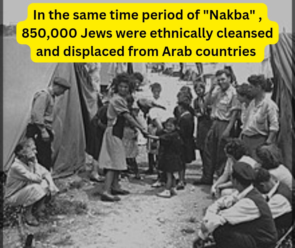 In the same time period of 'Nakba', 850,000 Jews in Middle Eastern countries were forced out of their homes and had their property stolen. They did not leave voluntarily like most Arabs left Palestine in 1948 because of the war that they themselves started. Jews however were