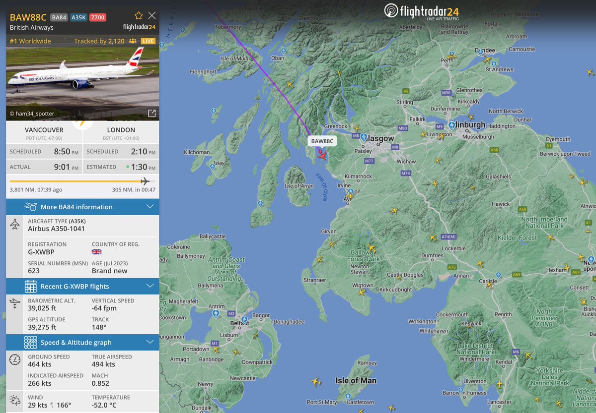#BA84 is squawking 7700 en-route from Vancouver (YVR) to London Heathrow (LHR). Reason currently unknown. flightradar24.com/BAW88C/35394eb9

More info on 'squawking 7700' here. flightradar24.com/blog/what-are-…