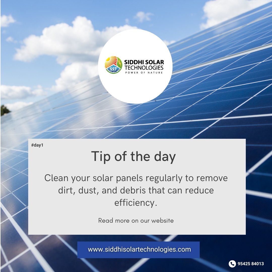 Boost your solar panel efficiency with a simple step: regular cleaning!

#SolarPower #CleanEnergy #RenewableEnergy #SolarPanels #EnergyEfficiency #GreenEnergy #CleanTech #SolarEnergy #TipOfTheDay #siddhisolartechnologies #solarcompany #solarpanels #solarservices #solarpaneltips