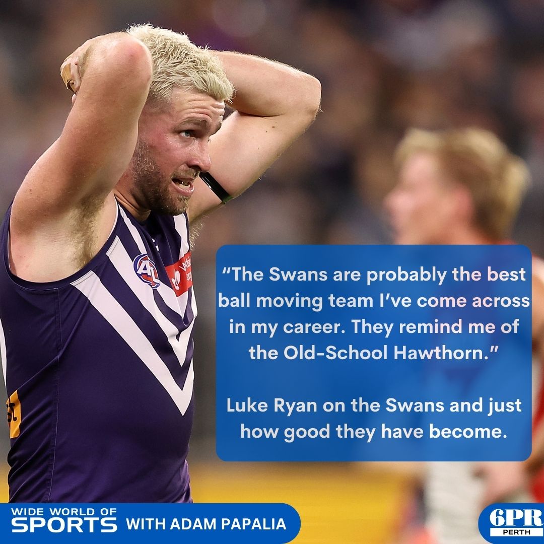 Fremantle Defender Luke Ryan joined Wide World of Sports for his regular segment and had high praise for the top of the ladder Swans. Click here to listen to the Dockers thoughts:👉brnw.ch/21wJNnz #foreverfreo #AFL