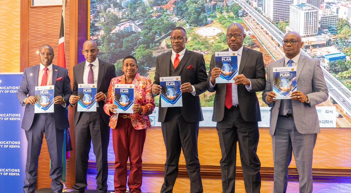 Communications Authority of Kenya (CA) (@ca_kenya) on Twitter photo Today is a momentous occasion for the Authority- we unveil our 5th Strategic Plan 2023-2027. The Plan is people-centred, anchored on our unwavering belief that digital access for all Kenyans is possible. #DigitalAccess4All
<a href="/Mugonyid/">David Mugonyi</a> <a href="/marywambui_m/">Ms. Mary Mungai — CBS</a> <a href="/MoICTKenya/">Ministry of Info, Comms & The Digital Economy KE</a> <a href="/JamesOngwae/">H.E. James E.O.Ongwae, EGH.</a> 1/2 Today is a momentous occasion for the Authority- we unveil our 5th Strategic Plan 2023-2027. The Plan is people-centred, anchored on our unwavering belief that digital access for all Kenyans is possible. #DigitalAccess4All
<a href="/Mugonyid/">David Mugonyi</a> <a href="/marywambui_m/">Ms. Mary Mungai — CBS</a> <a href="/MoICTKenya/">Ministry of Info, Comms & The Digital Economy KE</a> <a href="/JamesOngwae/">H.E. James E.O.Ongwae, EGH.</a> 1/2