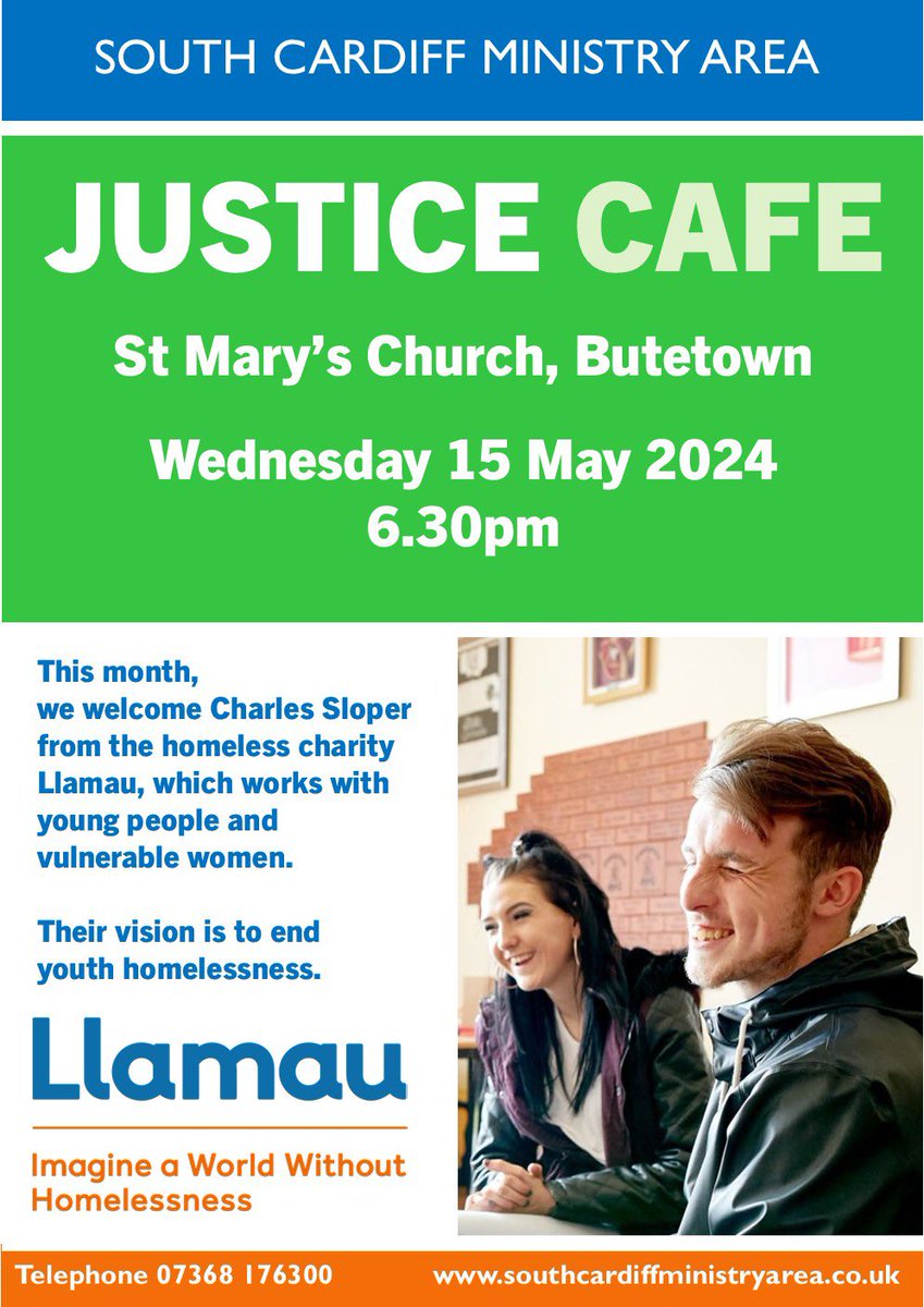 Join us this evening at 630pm for the Justice Cafe as we find out more about the vision of @LlamauUK to end youth homelessness and learn more about their work.