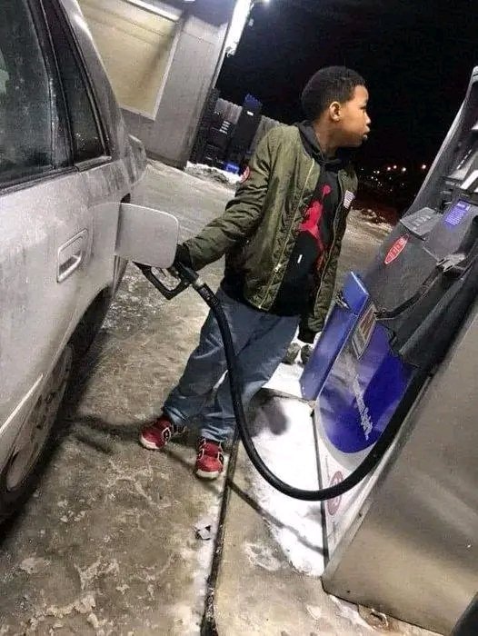 Tonight I was getting gas and in front of me on the other side of the pump a mother and her son pulled up. The son (probably 10) went in to prepay right before I did, and when I came out to my car he was putting the nozzle in and clicking it locked so he could get back inside his