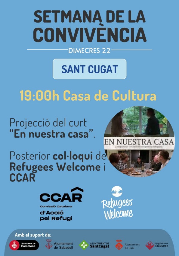🌍Del 16 al 23 de maig participa en la Setmana de la Convivència <a href="/RWelcomeCat/">Refugees Welcome Catalunya</a> 

📽️El proper 22 de maig et convidem a la projecció i col·loqui del curtmetratge "En nuestra casa" <a href="/CCARefugi/">Comissió Catalana d'Acció pel Refugi</a>   

refugees-welcome.es/programa-compl…

<a href="/GemmaAristoy/">Gemma Aristoy 🎗</a>