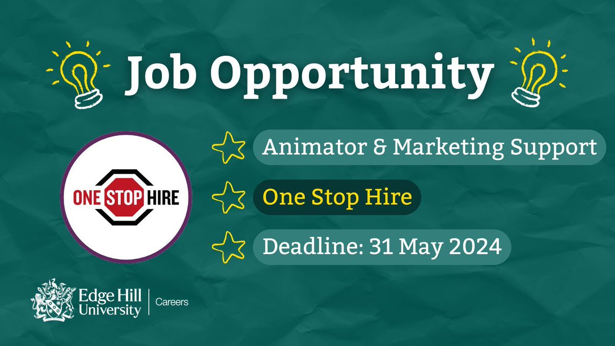 💼 Animator and Marketing Support with One Stop Hire 💼

🏢 Construction
🗓️ Graduate
💸 Competitive
📍 Chorley

⏰ 31 May 2024 ⏰ 

🔗 buff.ly/3UgIJnq
