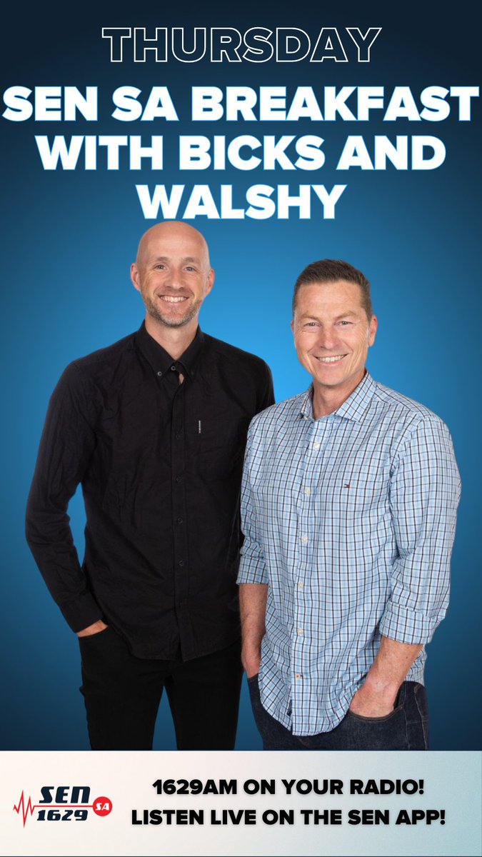 TOMORROW | SEN SA Breakfast with @MarkBickley26 and @jarrodwalsh from 6am 🏈 @PAFC indigenous jumper designer Byron Pickett 🏏Adelaide Oval Curator Damian Hough #T20WorldCup 🏟️ Weekend Preview and more Listen: sen.com.au/listen-live-sa/ Call 1300 736 736 or text in on 0427 154